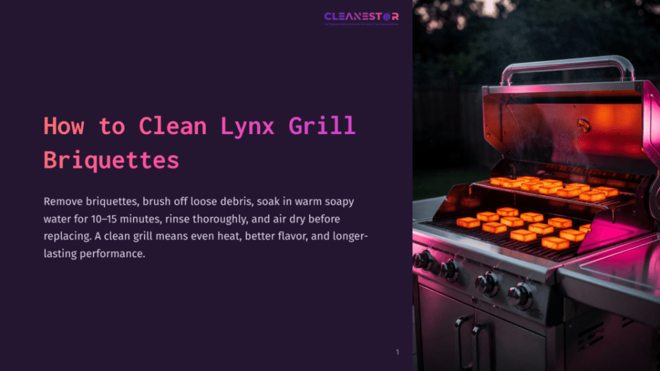 1 How To Clean Lynx Grill Briquettes A Gleaming Stainless Steel Lynx Grill With Briquettes Glowing Red-Hot Inside, Set In A Backyard At Dusk. Text On The Left Reads &Quot;How To Clean Lynx Grill Briquettes.