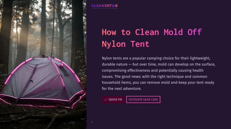 1 How To Clean Mold Off Nylon Tent A Modern, Dark Grey Nylon Tent With Pink Led Lighting Glowing From Its Seams Is Set Up In A Misty Forest At Dusk. Dewdrops Are Visible On The Tent Fabric.