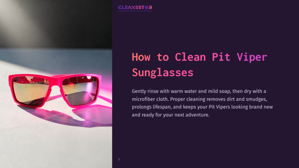1 How To Clean Pit Viper Sunglasses Bright Pink Pit Viper Sunglasses Resting On A Light-Colored Surface, Casting A Shadow. The Text &Quot;Cleanestor&Quot; Is Visible At The Top Left.