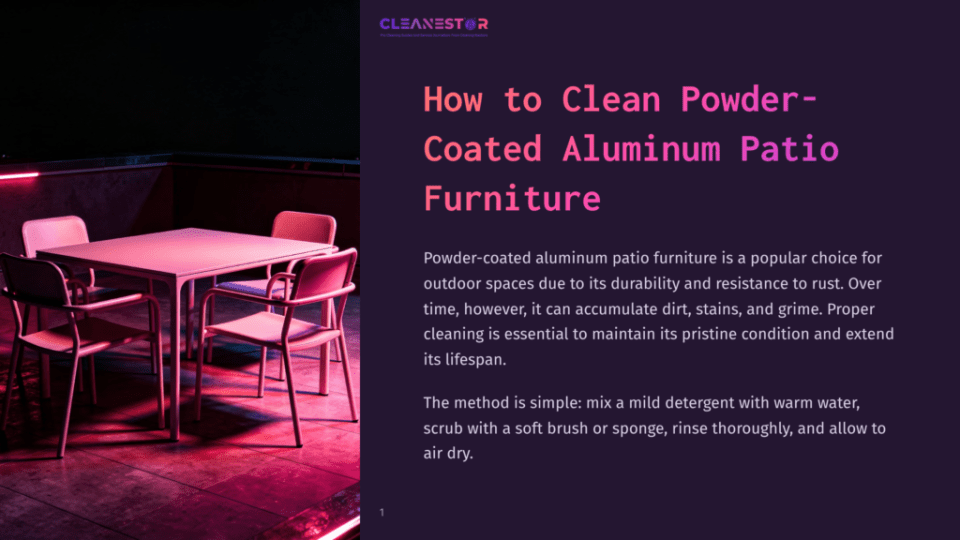 1 How To Clean Powder Coated Aluminum Patio Furniture A Modern Outdoor Patio Set, Featuring A Square Table And Four Chairs, Illuminated By Vibrant Pink And Purple Neon Lights, Suggesting Powder-Coated Aluminum Patio Furniture.