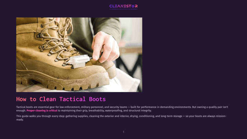 1 How To Clean Tactical Boots Close-Up Of A Person'S Hands Cleaning A Dirty, Tan Tactical Boot With A Brush, Highlighting The Importance Of Proper Boot Care For Maintaining Grip And Durability.
