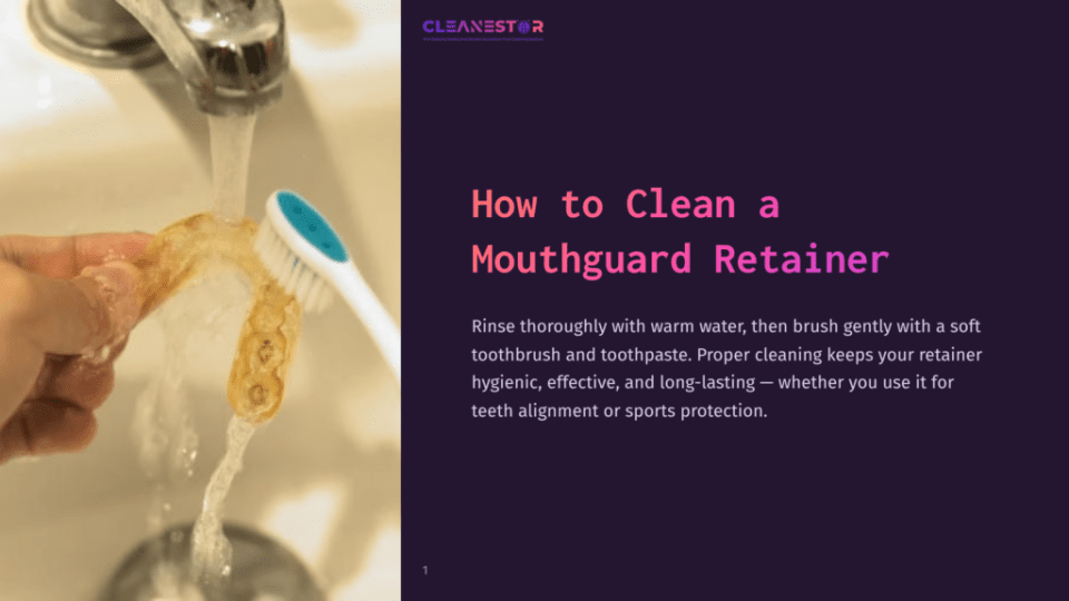 1 How To Clean A Mouthguard Retainer A Hand Rinses A Clear Mouthguard Retainer Under Running Water, Preparing To Clean It With A Toothbrush And Toothpaste. The Text &Quot;How To Clean A Mouthguard Retainer&Quot; Is Visible.