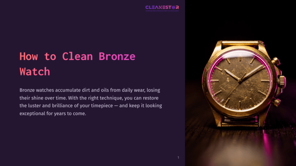 1 How To Clean Bronze Watch Close-Up Of A Vintage Bronze Watch With A Tarnished, Textured Face, Illuminated By Pink Light. The Watch Has A Gold-Toned Case And Strap.