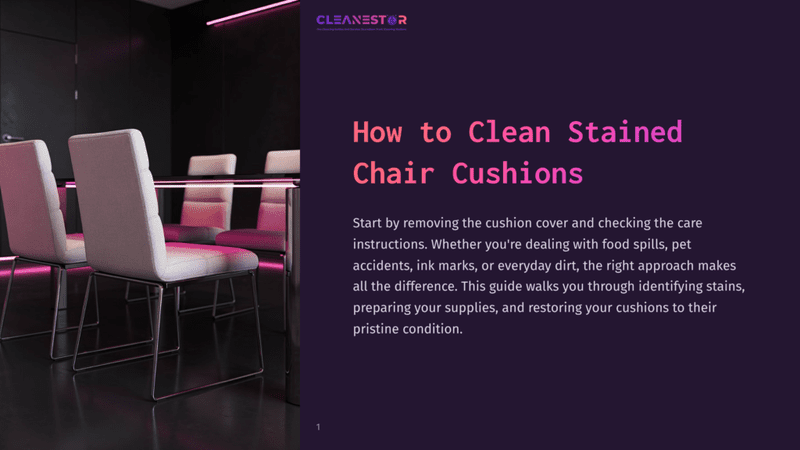 1 How To Clean Stained Chair Cushions Modern Conference Room With Sleek Table And Chairs, Featuring A Pink Neon Light Accent On The Wall. The Text &Quot;Cleanestor&Quot; Is Visible.