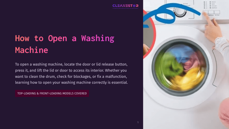 1 How To Open A Washing Machine A Close-Up Of A Washing Machine Door Being Opened, Revealing Bright Clothes Inside, With Colorful Motion Blur From Spinning.