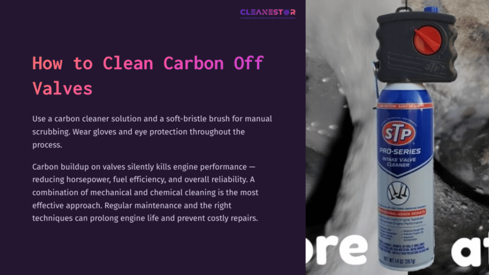 1 How To Clean Carbon Off Valves A Can Of Carbon Cleaner With A Black Nozzle Stands Against A Blurred Background, Highlighting The Product'S Labeling And Design.
