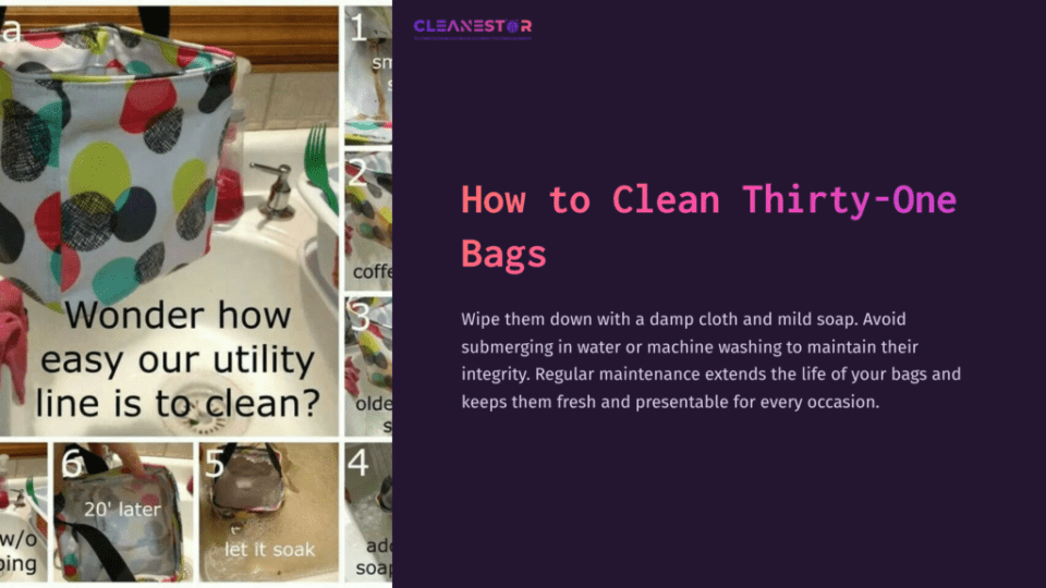 1 How To Clean Thirty One Bags A Sink With Cleaning Supplies, Including A Spray Bottle And Cloth, Alongside A Thirty-One Bag, Demonstrating Cleaning Steps.