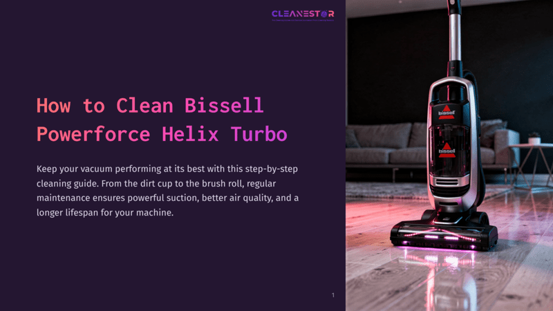 1 How To Clean Bissell Powerforce Helix Turbo A Sleek Bissell Powerforce Helix Turbo Vacuum Cleaner Is Shown Upright On A Light Wood Floor, With A Couch And A Table In The Blurred Background. The Vacuum Has A Clear Dirt Bin And A Pink Led Light Strip On The Brush Roll.