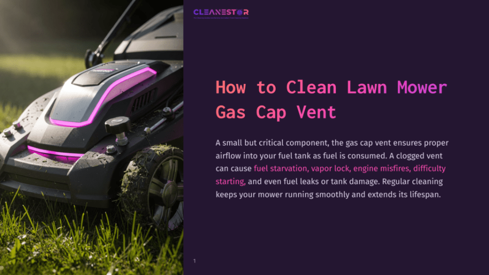1 How To Clean Lawn Mower Gas Cap Vent A Sleek Black And Pink Lawn Mower With The Title &Quot;How To Clean Lawn Mower Gas Cap Vent&Quot; On A Grassy Lawn.