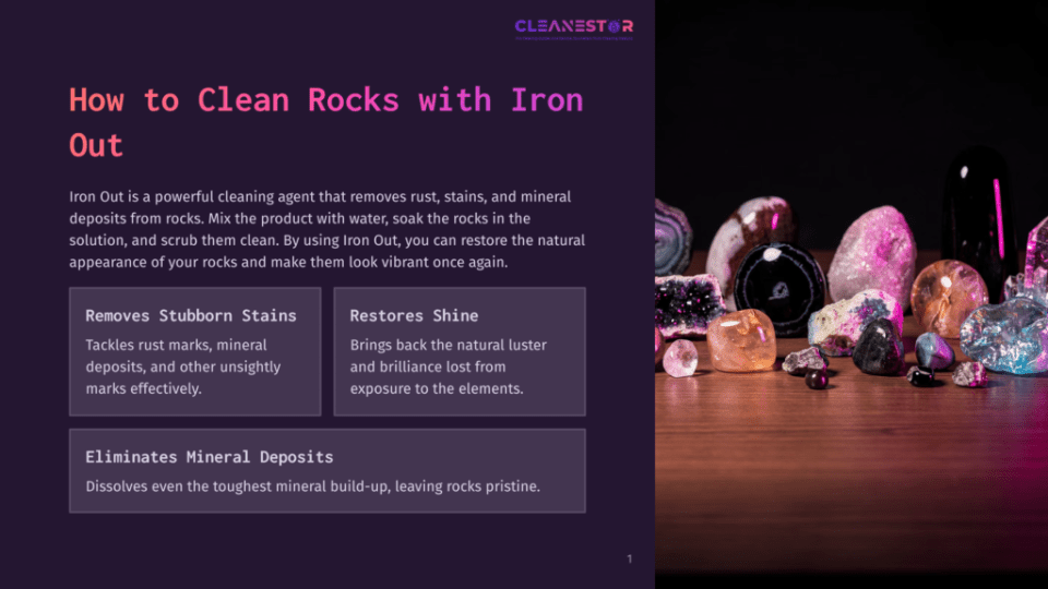 1 How To Clean Rocks With Iron Out A Collection Of Polished, Vibrantly Colored Crystals And Geodes, Including Amethyst And Agate, Sits On A Dark Wooden Surface, Illuminated By Soft, Colorful Light.