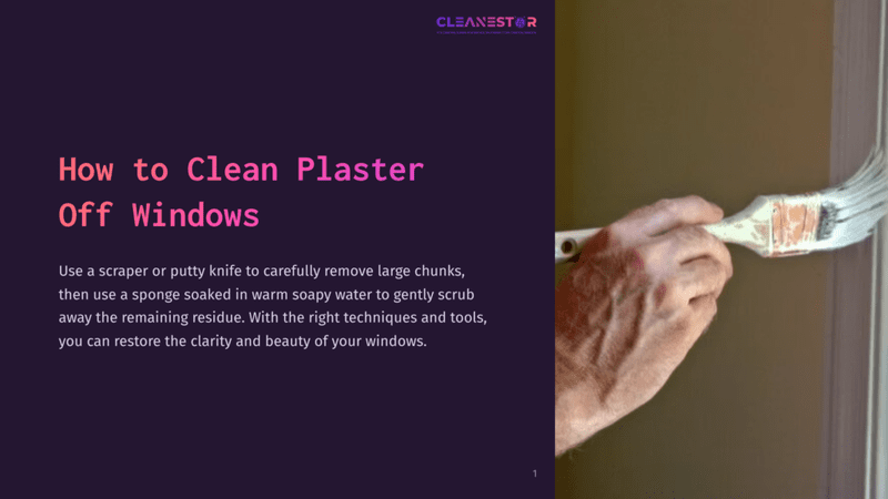1 How To Clean Plaster Off Windows A Person Using A Putty Knife To Scrape Plaster From A Window, With A Close-Up Of The Action Against A Purple Background.