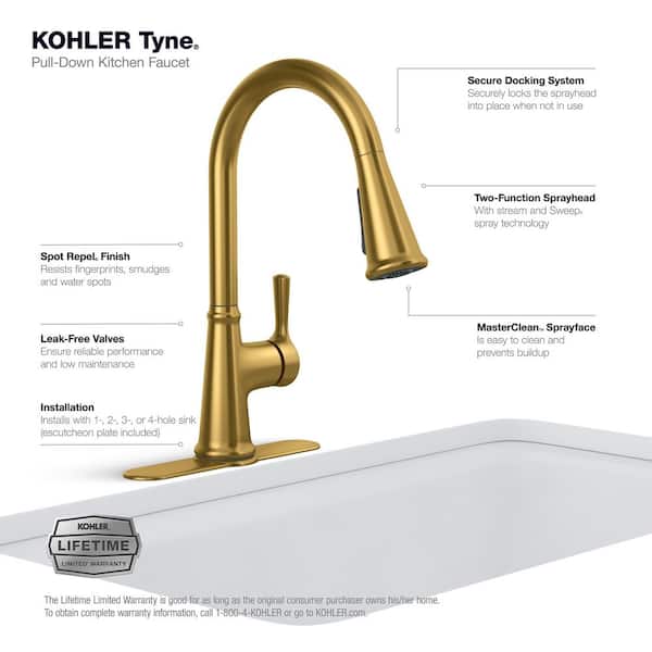 Vibrant Brushed Moderne Brass Kohler Pull Down Kitchen Faucets K R21415 2Mb 4F 600 How To Clean Kohler Brushed Gold Faucets