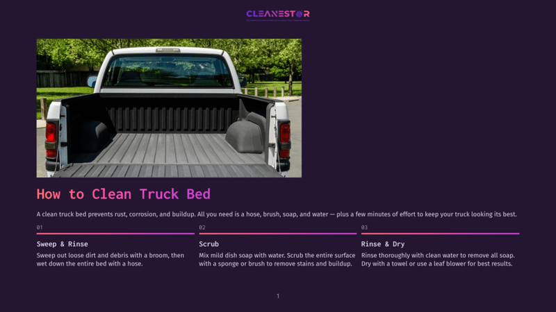1 How To Clean Truck Bed A Clean Truck Bed With A Textured Liner, Ready For Cleaning. The Image Is Part Of A Guide On How To Clean A Truck Bed, Detailing Steps Like Sweeping, Scrubbing, And Rinsing.