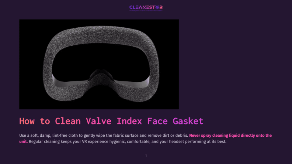 1 How To Clean Valve Index Face Gasket Close-Up Of The Grey Fabric Face Gasket For A Valve Index Vr Headset, Presented On A Black Background. Text Overlay Reads &Quot;How To Clean Valve Index Face Gasket&Quot;.