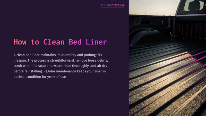 1 How To Clean Bed Liner A Clean Truck Bed Liner With A Textured Surface, Reflecting Sunlight And Showing Pink Light Streaks. Text Overlay Reads &Quot;How To Clean Bed Liner&Quot;.
