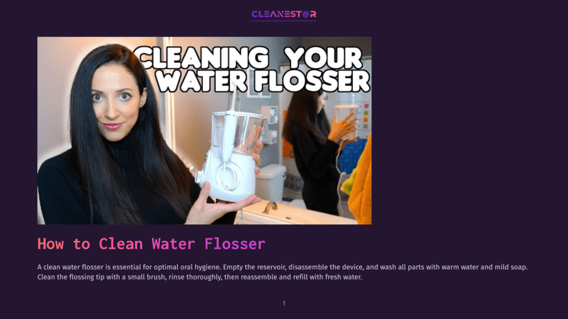 1 How To Clean Water Flosser Woman With Dark Hair Smiles And Holds Up A White Water Flosser, With The Text &Quot;Cleaning Your Water Flosser&Quot; Visible On Screen.