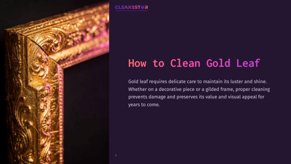 1 How To Clean Gold Leaf A Close-Up Of A Decorative Gold Leaf Frame With Intricate Designs, Set Against A Dark Purple Background, Showcasing Its Luxurious Detail.