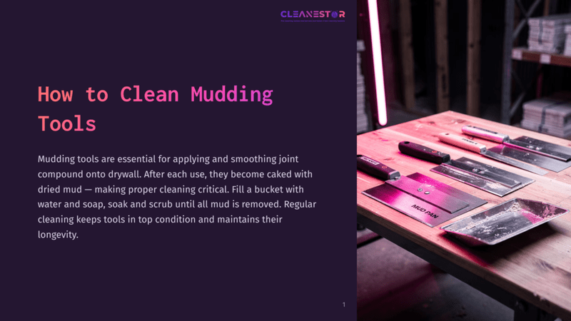 1 How To Clean Mudding Tools A Collection Of Muddy Tools, Including Trowels And A Scraper, Displayed On A Wooden Surface With Pink Lighting; Tools Are Caked In Dried Mud.