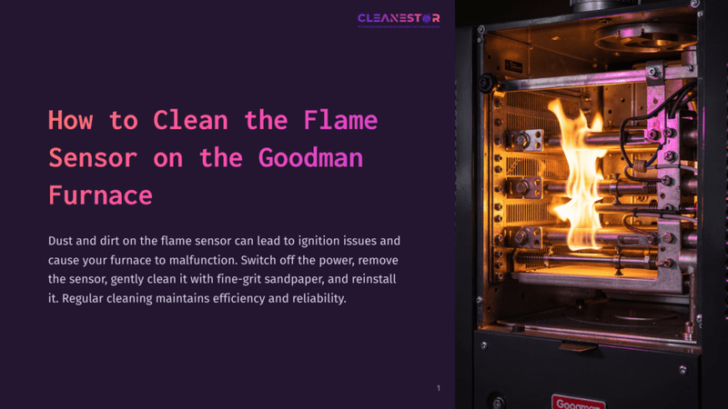 1 How To Clean The Flame Sensor On The Goodman Furnace A Glowing Furnace Interior With Visible Flames And Mechanical Components, Highlighting The Flame Sensor'S Location.