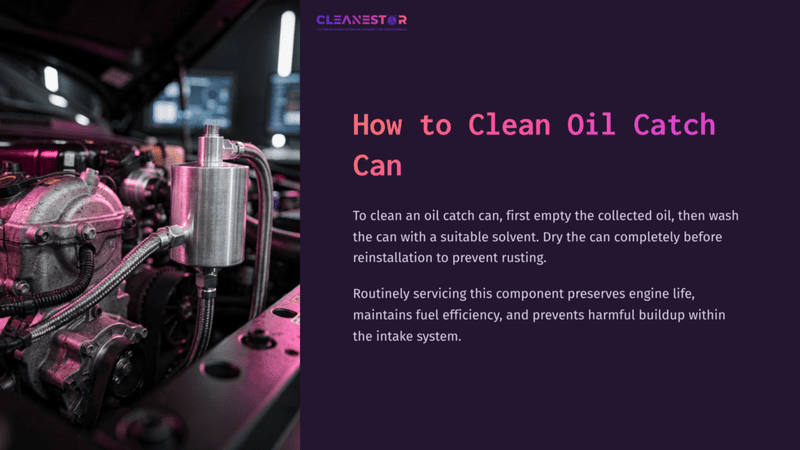 1 How To Clean Oil Catch Can 1 Close-Up Of A Car Engine With An Oil Catch Can. Metallic Components Are Visible, With A Blurred Digital Dashboard In The Background.