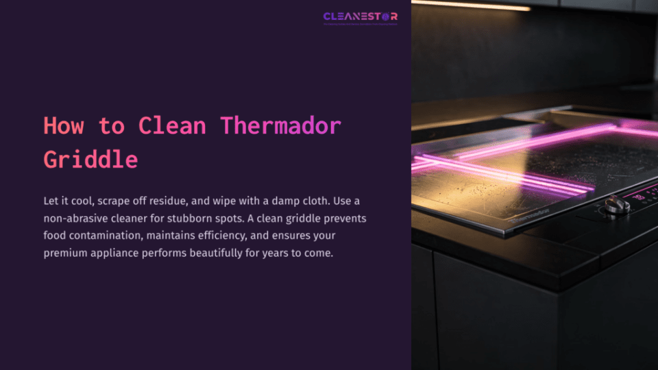 1 How To Clean Thermador Griddle A Sleek Thermador Griddle With A Dark Surface, Highlighted By Purple Led Lighting, Displayed In A Modern Kitchen Setting.