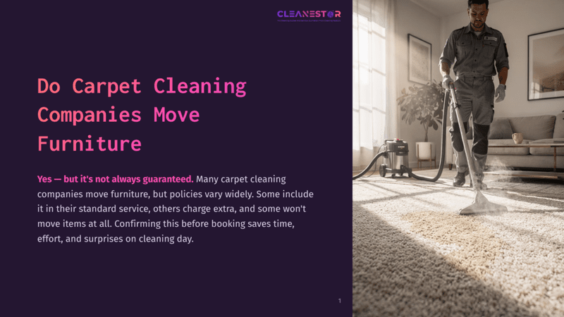 1 Do Carpet Cleaning Companies Move Furniture A Professional Carpet Cleaner In Gray Workwear Uses A Steam Cleaner On A Plush White Carpet In A Sunlit Living Room, With Furniture Visible In The Background.