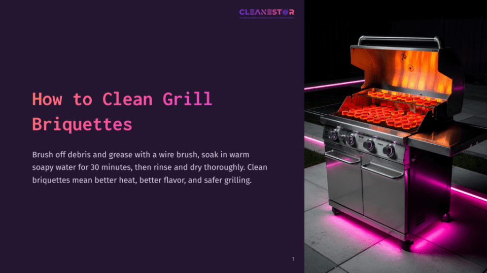1 How To Clean Grill Briquettes How To Clean Grill Briquettes&Quot; Title Card With Instructions And A Photo Of A Clean, Modern Gas Grill With Pink Led Lighting.