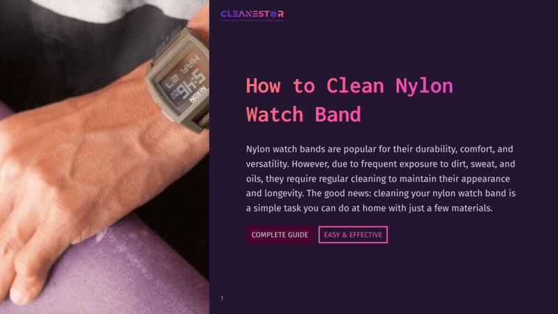 1 How To Clean Nylon Watch Band Close-Up Of A Person'S Wrist Wearing A Digital Watch With A Nylon Watch Band, Displaying The Time 5:45. The Text &Quot;Cleanestor&Quot; And &Quot;How To Clean Nylon Watch Band&Quot; Are Visible On The Right.
