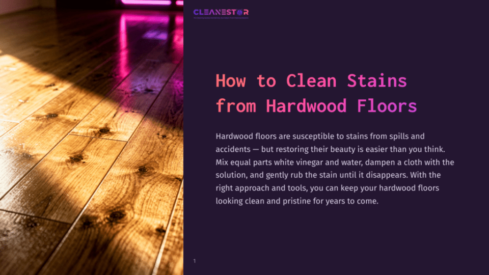 1 How To Clean Stains From Hardwood Floors Wooden Hardwood Floor Reflecting Light, Showcasing Its Rich Brown Tones And Natural Grain, With A Soft Purple Glow In The Background.