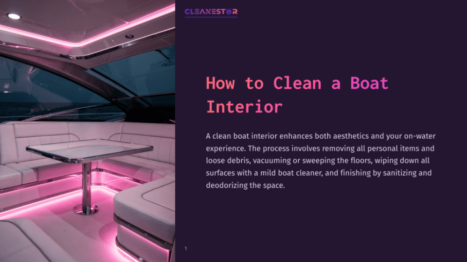 1 How To Clean A Boat Interior Brightly Lit Boat Interior With Modern Seating, A Glass Table, And Pink Ambient Lighting, Showcasing A Clean And Inviting Space.