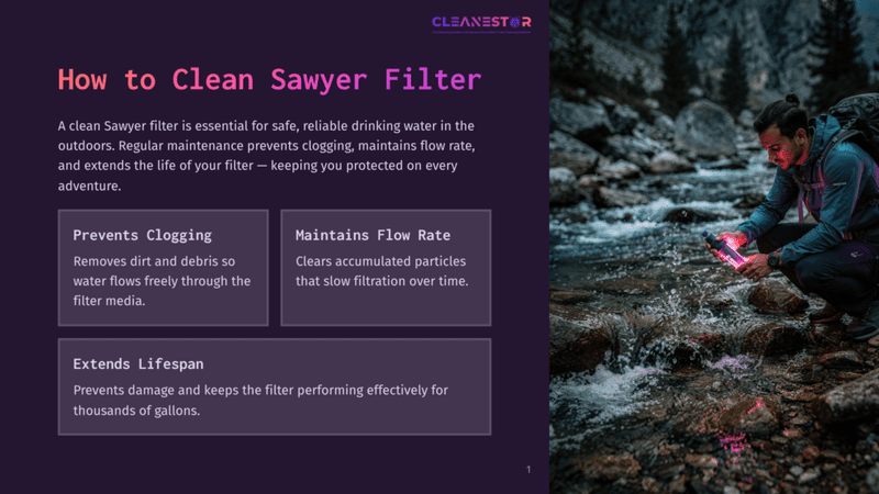 1 How To Clean Sawyer Filter A Man Kneels Beside A Clear Mountain Stream, Holding A Sawyer Filter In His Hand, Likely Demonstrating Its Use In A Natural Outdoor Setting.