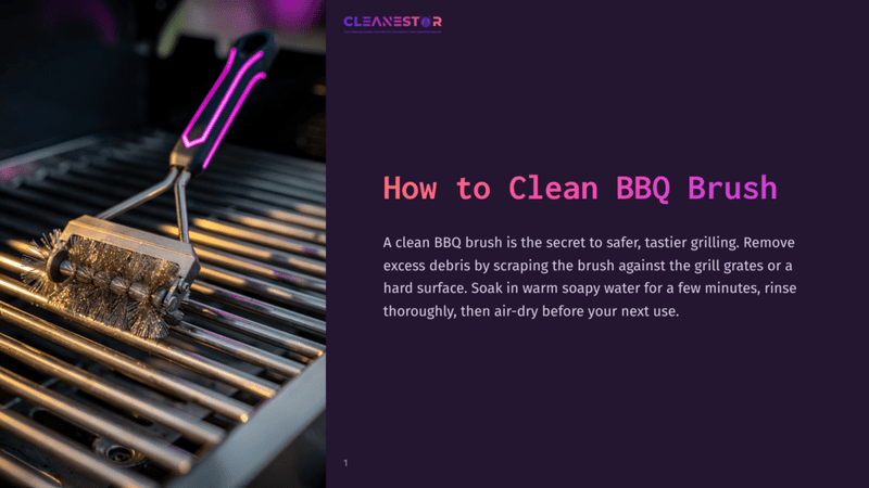 1 How To Clean Bbq Brush Close-Up Of A Bbq Grill Brush With A Neon Pink And Black Handle, Cleaning A Metal Grill Grate. Text On The Right Reads &Quot;How To Clean Bbq Brush&Quot;.
