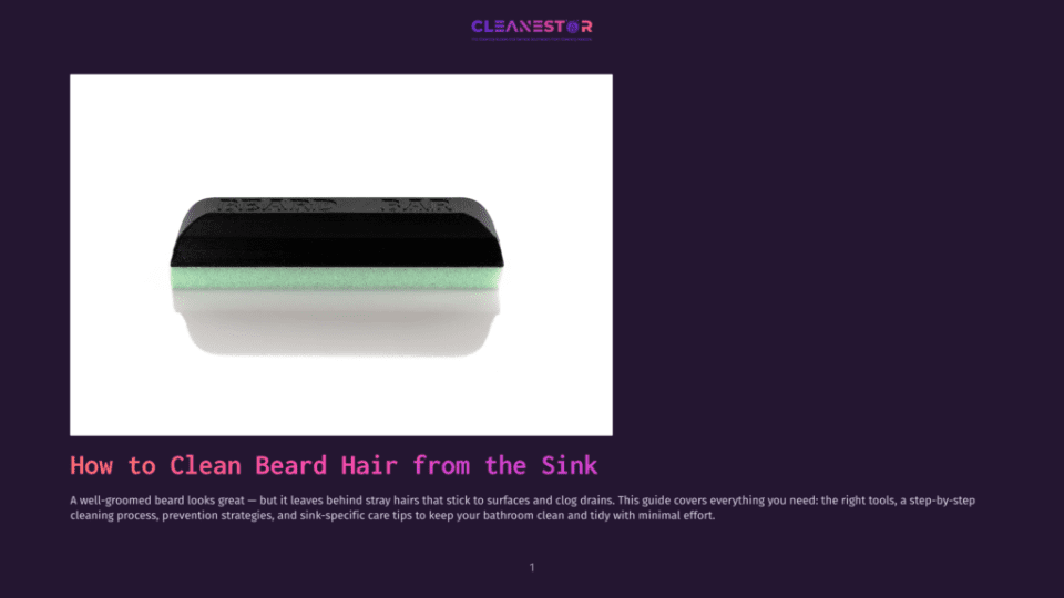 1 How To Clean Beard Hair From The Sink A Black Beard Bar With A Light Green Scrubbing Pad Sits On A White Surface, Ready To Clean Beard Hair From Sinks And Surfaces.