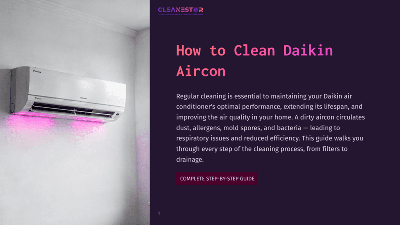 1 How To Clean Daikin Aircon A Clean Daikin Aircon Unit Mounted On A White Wall, With Pink Led Lights On The Bottom, Is Part Of A Blog Page That Explains How To Clean An Air Conditioner.