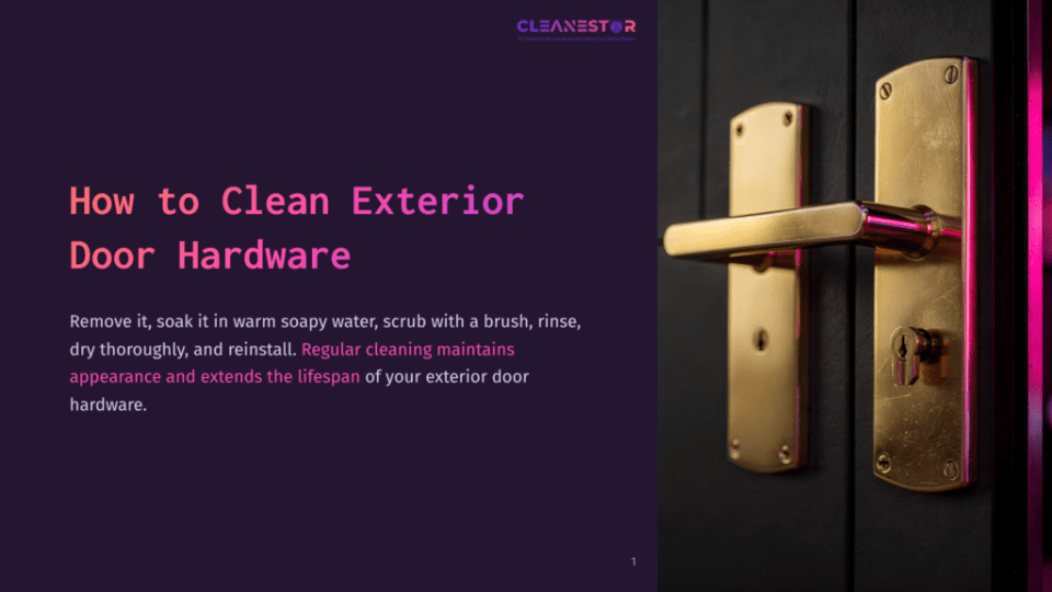 Close-Up Of A Gleaming Brass Door Handle And Lock On A Dark Exterior Door, With A Pink Neon Light Reflecting On The Hardware.