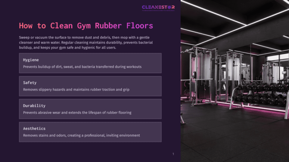 1 How To Clean Gym Rubber Floors An Empty Gym With Modern Rubber Flooring Under Bright Pink Lights, Showcasing The Importance Of Regular Cleaning For Hygiene And Safety.
