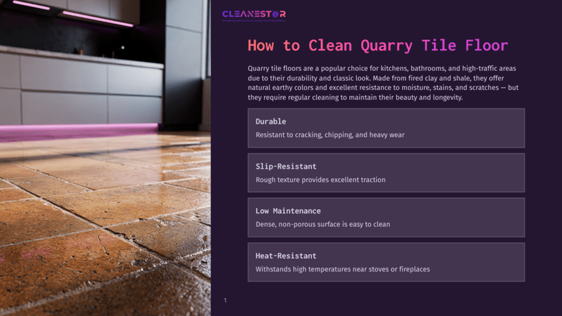 1 How To Clean Quarry Tile Floor Close-Up Of A Rustic Quarry Tile Floor In A Kitchen, Showcasing Its Natural Earthy Tones And Textured Surface. The Tiles Are Laid In A Classic Pattern, With Subtle Variations In Color And A Slightly Uneven Finish, Suggesting Durability And Timeless Appeal.