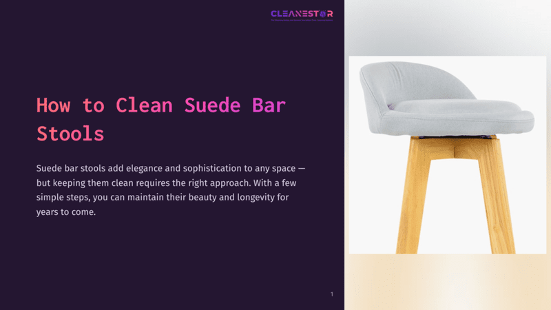 1 How To Clean Suede Bar Stools Close-Up Of A Light Grey Suede Bar Stool With A Wooden Base, Showcasing Its Plush Texture And Modern Design. The Text &Quot;Cleanestor&Quot; Is Visible In The Top Right Corner.