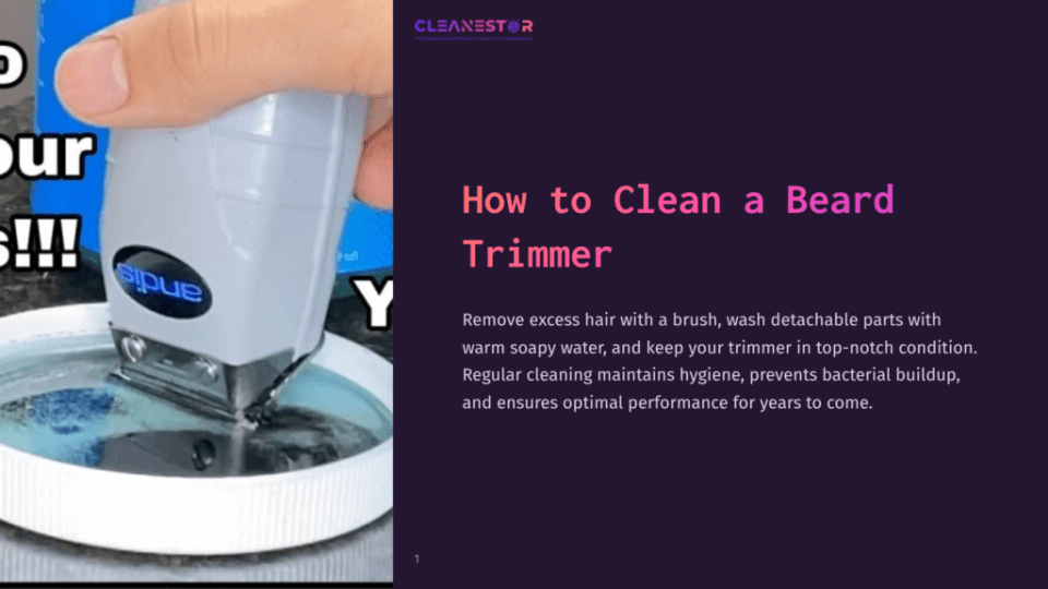 1 How To Clean A Beard Trimmer A Close-Up Of A Person'S Hand Holding A Silver And Gray Beard Trimmer Over A White Container Filled With Soapy Water, Ready For Cleaning. The Trimmer Has &Quot;Andis&Quot; Logo On It.