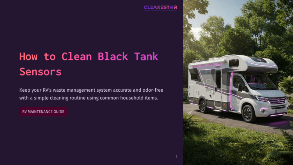 1 How To Clean Black Tank Sensors Rv Black Tank Sensors Cleaning Guide. A Modern Rv Is Parked In A Sun-Dappled Forest Setting, With Purple And Pink Led Accent Lights Illuminated Along Its Exterior.