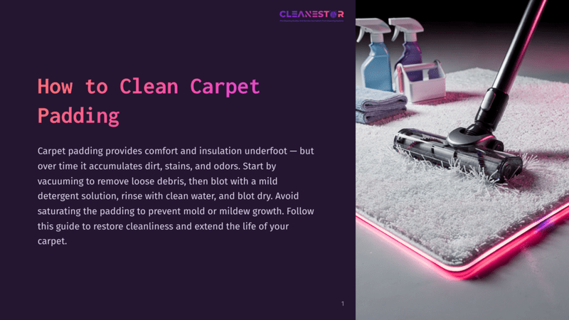 1 How To Clean Carpet Padding A Vacuum Cleaner Glides Over Carpet Padding, With Cleaning Supplies Like Spray Bottles Nearby, Set Against A Purple Backdrop.