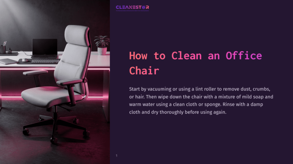 1 How To Clean An Office Chair A Modern Gray Office Chair With Armrests Sits Beside A Sleek Desk; Pink Ambient Lighting Creates A Stylish Atmosphere.