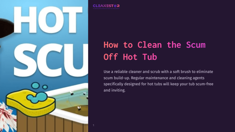 1 How To Clean The Scum Off Hot Tub A Blue Hot Tub With A Soft Brush And Cleaning Solution On A Dark Background, Illustrating The Cleaning Process With Scum Buildup.