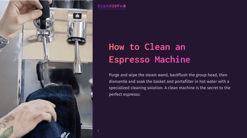 1 How To Clean An Espresso Machine Close-Up Of A Hand Cleaning An Espresso Machine'S Steam Wand With A Cloth, Showing Silver Metallic Parts Against A Neutral Background.
