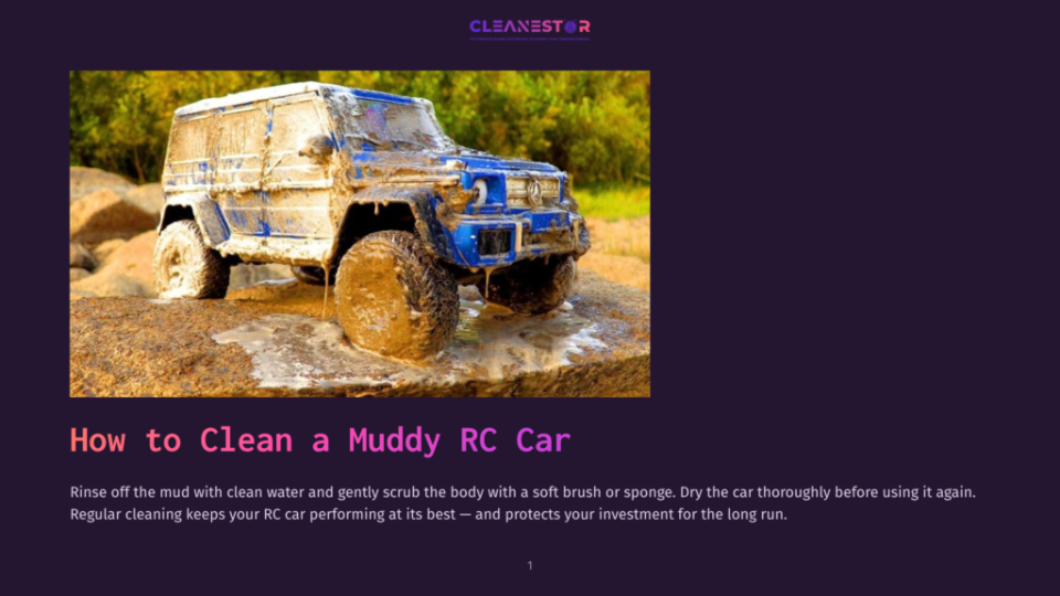 1 How To Clean A Muddy Rc Car A Blue Remote Control Rc Car Covered In Thick Mud Sits On A Rock, With Its Tires Deeply Embedded In The Muck. The Background Shows A Blurry Natural Setting.