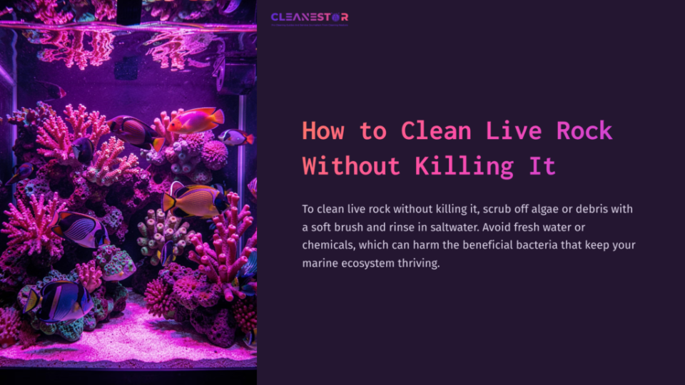 1 How To Clean Live Rock Without Killing It Vibrant Aquarium Scene Featuring Live Rock, Colorful Coral, And Various Fish Against A Purple-Lit Backdrop, Illustrating Marine Life.